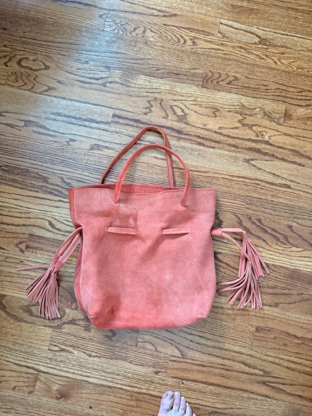 Able Coral Suede Satchel with Tassel Accents